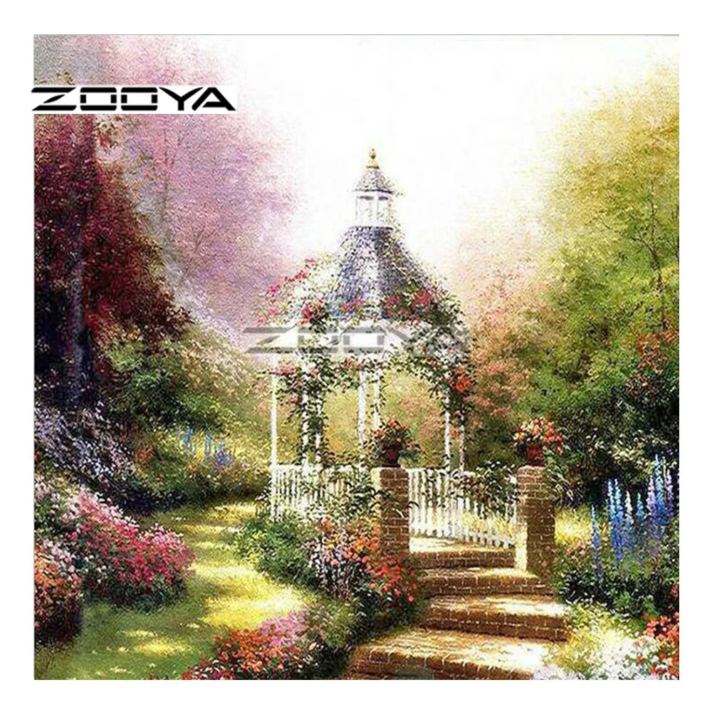 

ZOOYA Diamond Embroidery Gazebo Stairs Trees Flowers Landscape Diamond Painting Cross Stitch Square Rhinestone Mosaic BK1000