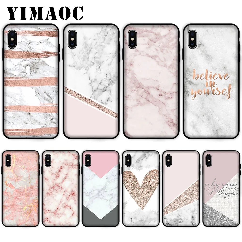 

YIMAOC Granite Pink White Marble Texture Soft Case for iPhone XS Max XR X 7 8 6 6S Plus 5 5S SE