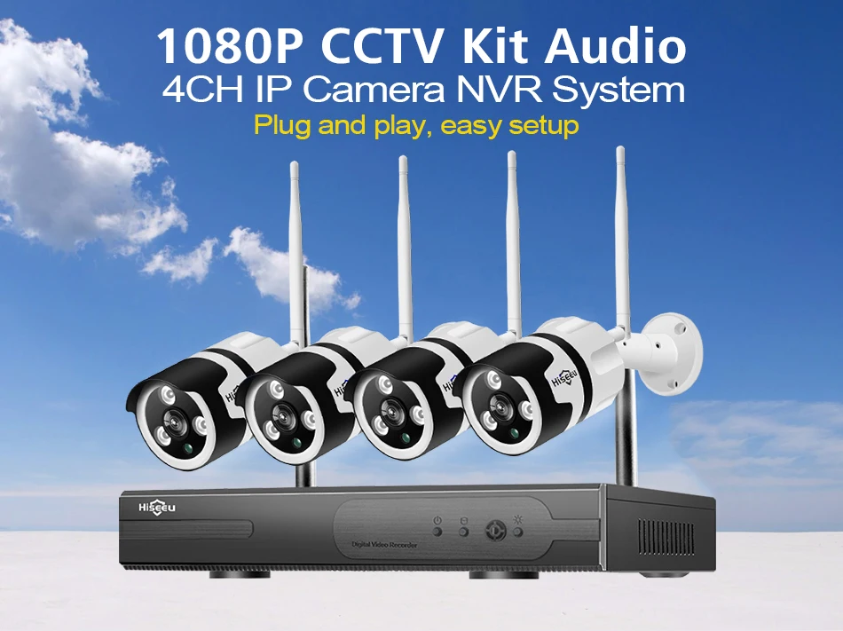 1080 P 4CH Беспроводной NVR CCTV системы аудио Wi Fi 2.0MP Открытый Пуля IP камера водостойкий безопасности товары теле и видеонаблюдения комплект hiseeu