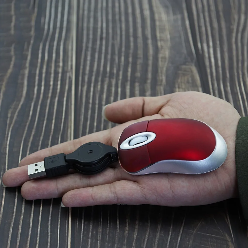 CHYI font b Mini b font Computer Mouse Retractable Cable Wired Optical Ergonomic Mause 1600 DPI