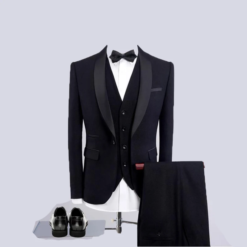 

(Jacket+Vest+Pants)2019 Black Slim Fit Men's Wedding Suits Blazer Business Mens Formal Wear High Quality Men's Casual Suits