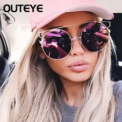 Outeye Мода золото зеркало Защита от солнца Очки кошачий глаз негабаритных большой круглый Солнцезащитные очки для женщин Для женщин