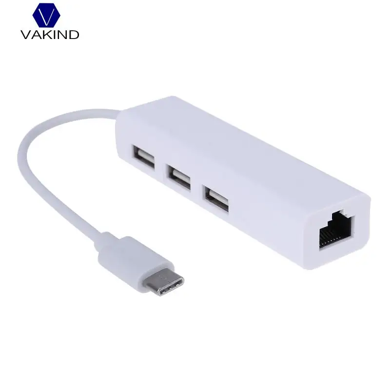 Новый 3 порта USB3.0 концентратор типа C к Ethernet LAN RJ45 кабель адаптер Сетевая карта