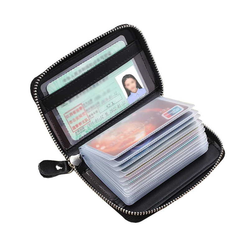 Кожаный мужской/женский держатель для карт на молнии минималистичный держатель для кредитных карт Ретро Дорожные кошельки на 22 слота для карт