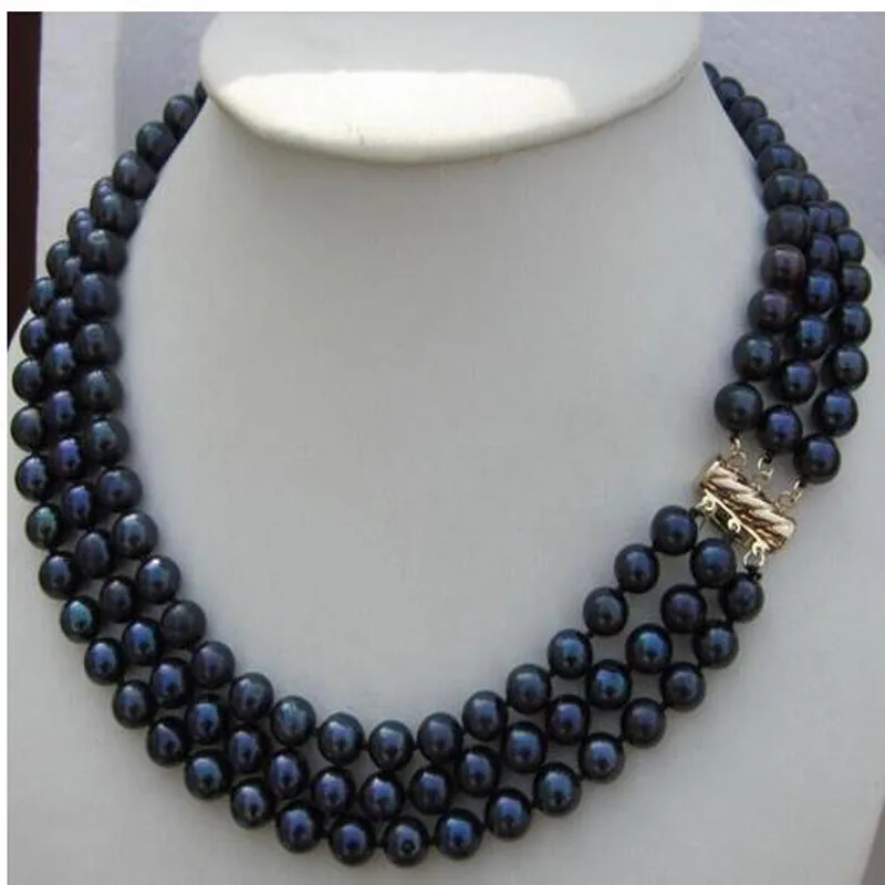 

Jxryxrth2018 New Women's Fashion 3 ROW 8-9MM SOUTH SEA GENUINE BLACK PEARL NECKLACE"A3249