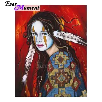 

Ever Moment Diamond Painting Woman Feather Decoration Picture Of Rhinestone Mosaic Diamond Embroidery Cross Stitch 3F450