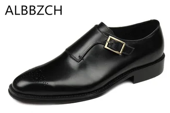 

New mens fashion buckle carving cow leather business dress shoes men high quality office work shoes black brown wedding shoes 44