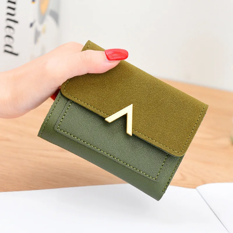 

Artmi Ladies Leather Wallet Card Holder Retro Student Bag Simple Buckle Wallet