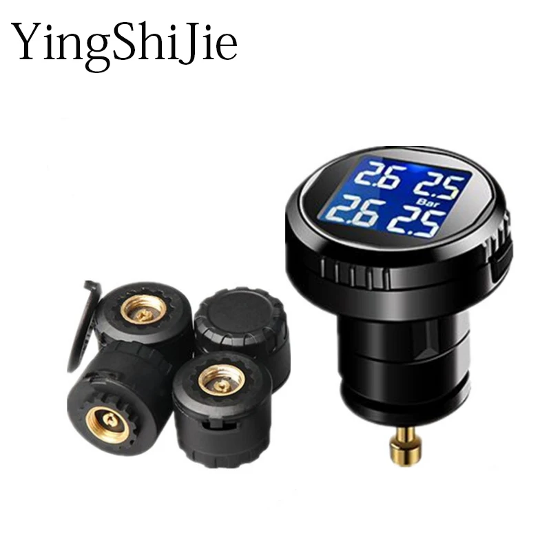 

YingShiJie Smart car TPMS tire pressure Alarm monitoring system LED cigarette lighter external sensor Car safety alarm Device