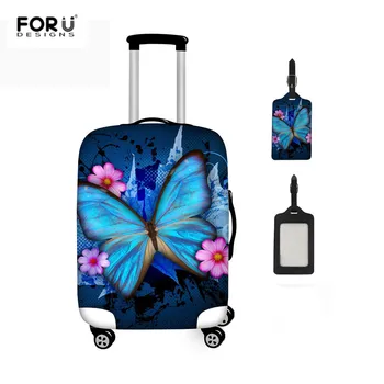 

FORUDESIGNS New Fashion 2pcs/set Luggage Cover Suitcase Tag Butterfly Print Waterproof Travel Organizer Cover for 18-32Inch Case