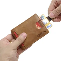 New Arrival RFID Blocking Mini Genuine Leather Men Wallet Slim Man Purse With Metal Clamp Small Money Clip Cash Holder For Male 2