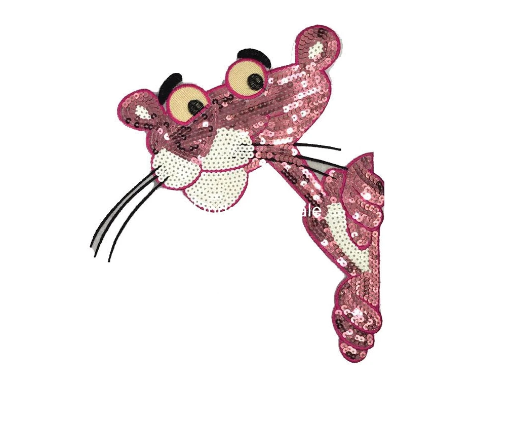 

New Arrival Cartoon Pink Leopard Sequin patch,diy decoration stickers,patches for clothing,2pcs/lot