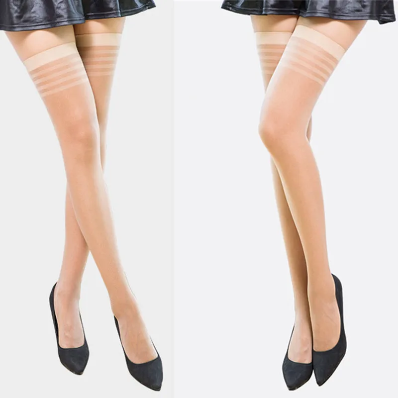 5 Colors Woman Long Socks Sexy Striped Overknee Socks Transparent Nylon Thigh High Socks Erotic Zakolanowki Medias De Mujer