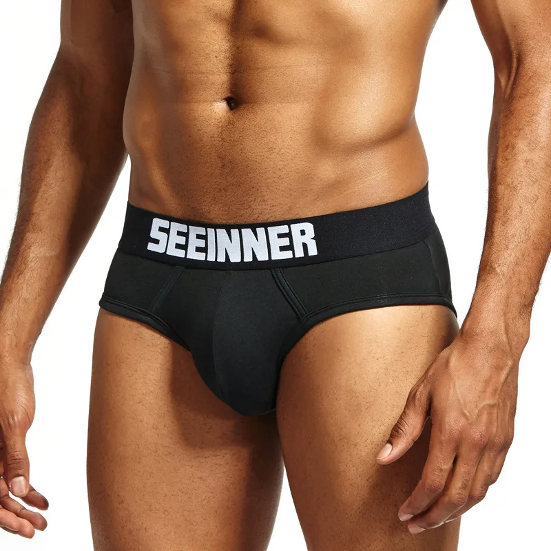 Seeinner бренд, низкая талия, сексуальное мужское нижнее белье, трусы для геев, с мешочком для пениса, мужские трусы бикини, нижнее белье для мужчин, одежда для сна, хлопковые трусы - Цвет: Black