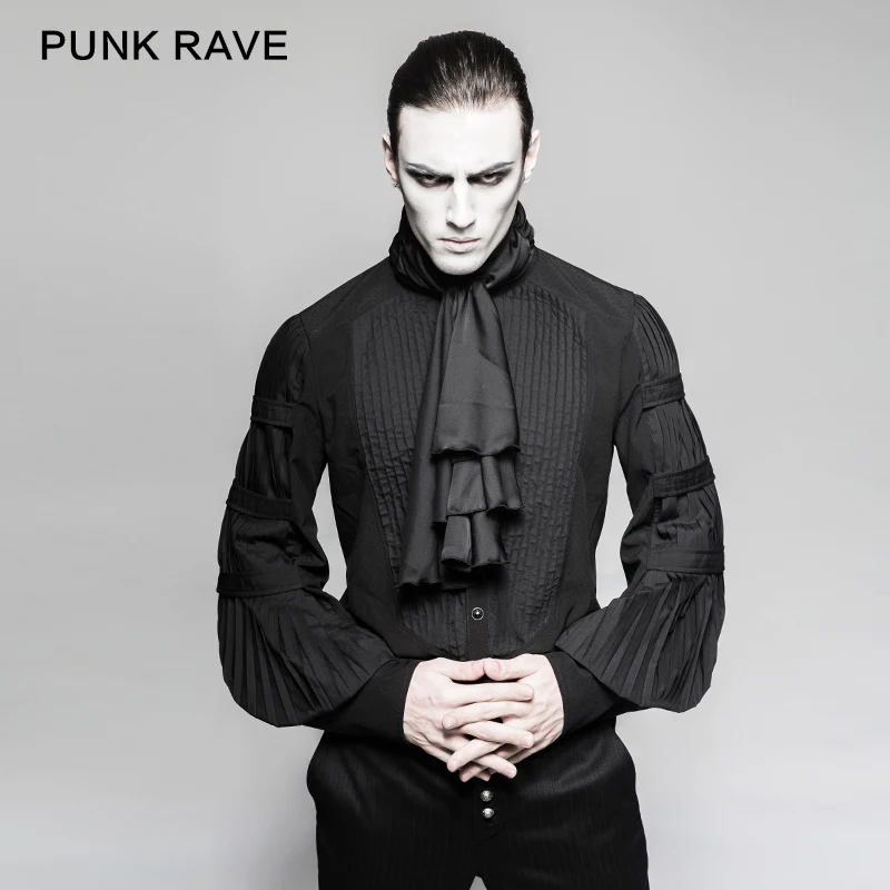 

2018 Fashion Punk rave Gentleman Steampunk Shirt with Necktie Gothic Black Top Evening Shirt Y752