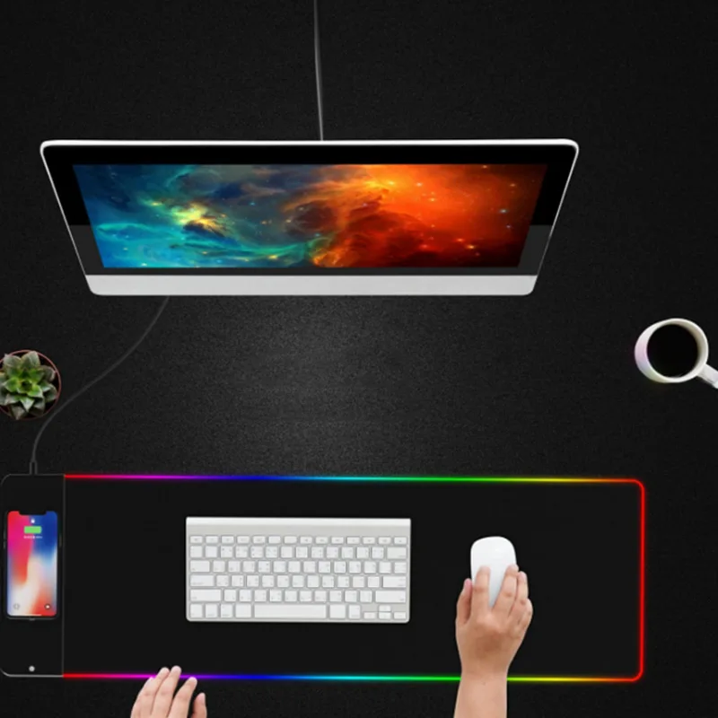 

2 in 1 Mouse Pad Wireless Charger Luminous Mousepad Fast Charging Pad for Office Gamer JLRL88