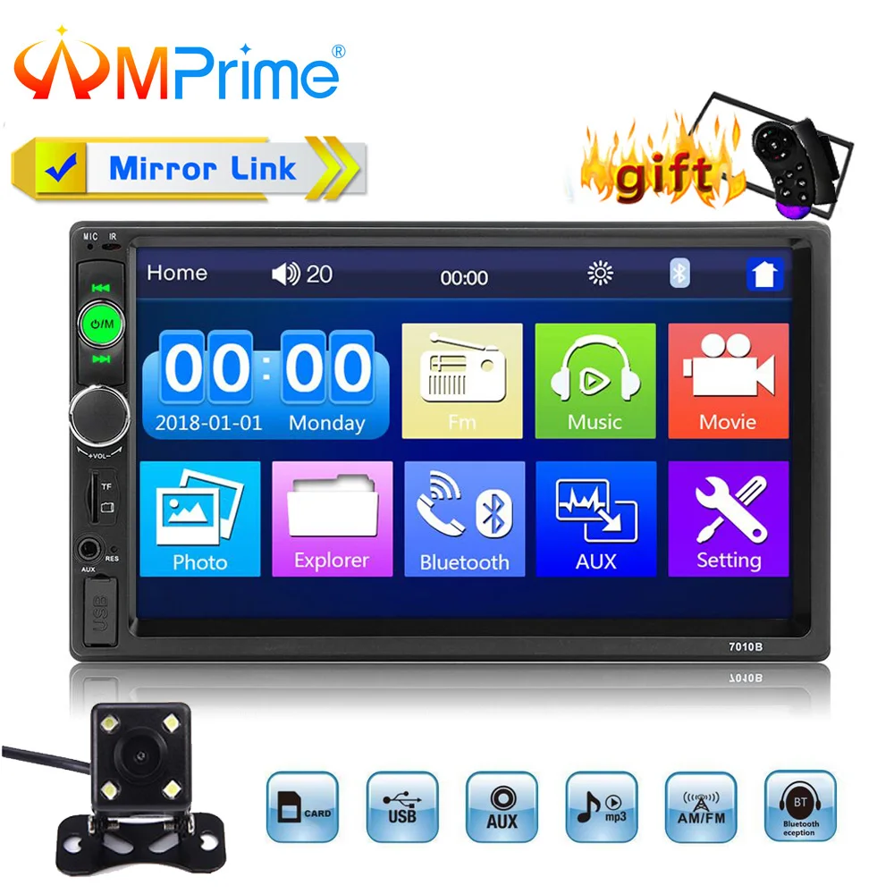 

AMPrime 2 din car stereo Player 7" HD Autoradio MP5 Touch Screen Bluetooth Multimedia Player AUX-IN/FM/USB/SD Car Backup Monitor
