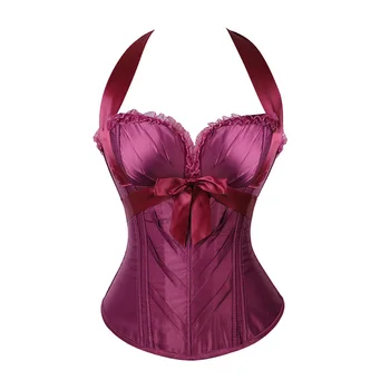 

Bustiers Corsets Women Vintage Black/Red/White Lace Bow Corset Top S-Sexy Lingerie 2019 Corset Side Zipper 6805