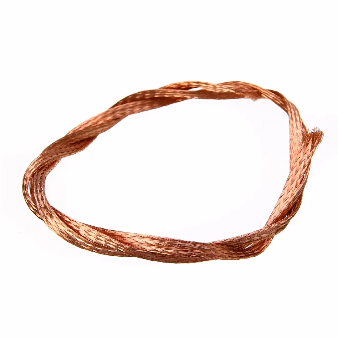 High Purity Flat Copper Braid Cable Bare Copper Braid Wire Ground Lead 1m 3.3ft 6mm