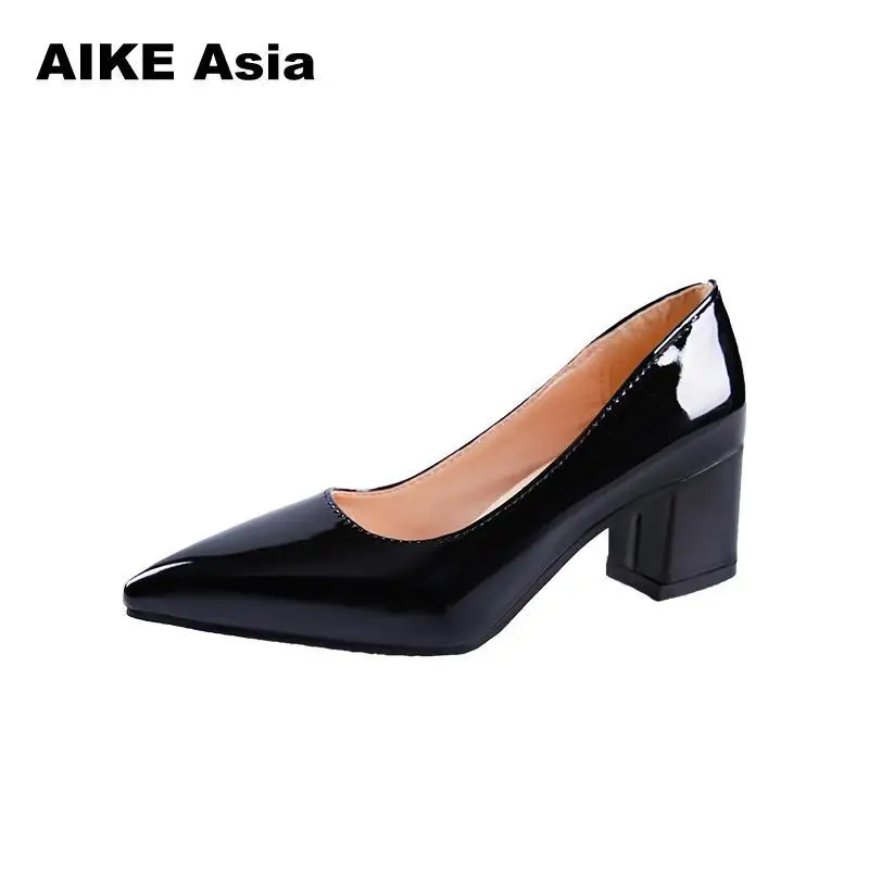 Размер 33-43, г. Женские туфли-лодочки элегантная обувь демисезонные свадебные женские туфли без застежки на высоком квадратном каблуке с острым носком#5891 - Цвет: Black