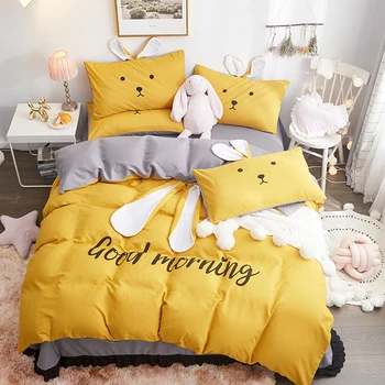 

Fashion cartoon bedding sets bed linen sheet duvet cover flat sheet pillowcase with bunny ears comfortable double queen 4pcs #s