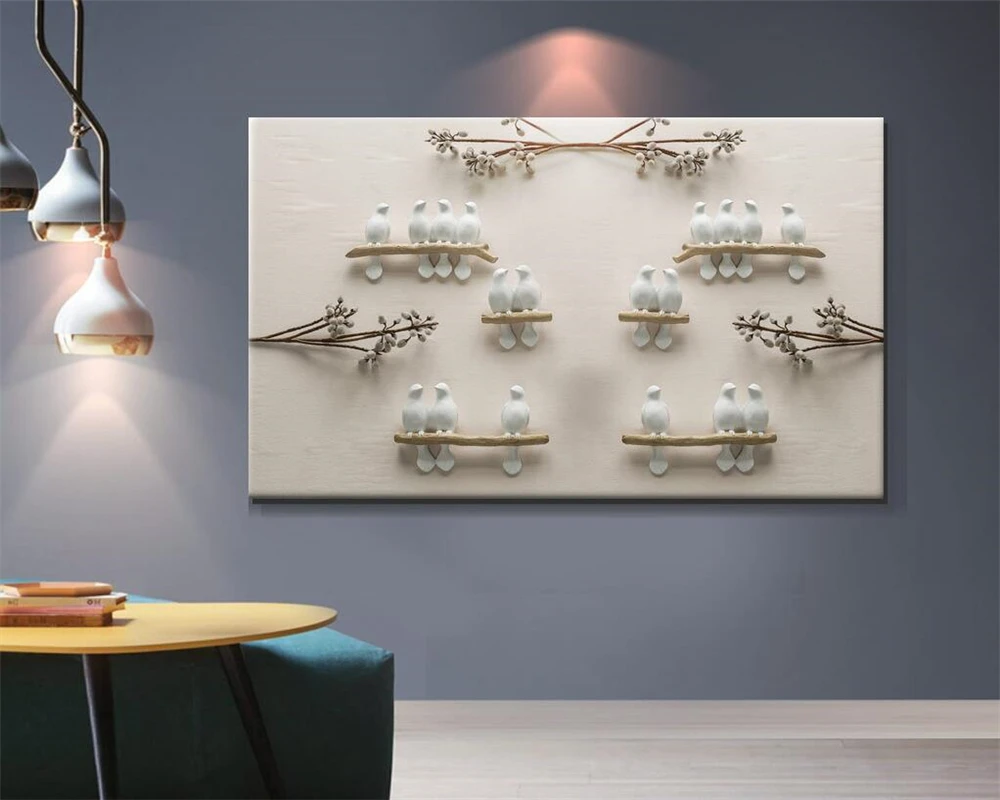 3D обои Beibehang с трехмерным тиснением в скандинавском стиле белые совы для гостиной