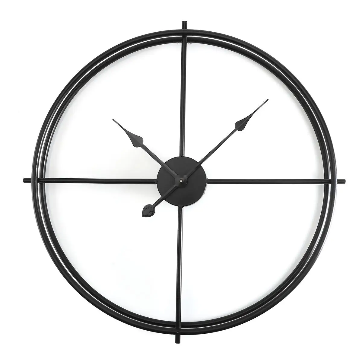 Северная Европа большой Винтаж металлические настенные часы с двойным Слои железный каркас Mute часы для дома для гостиной комнаты, отеля декора подарки 50/60 см - Цвет: Black 60CM