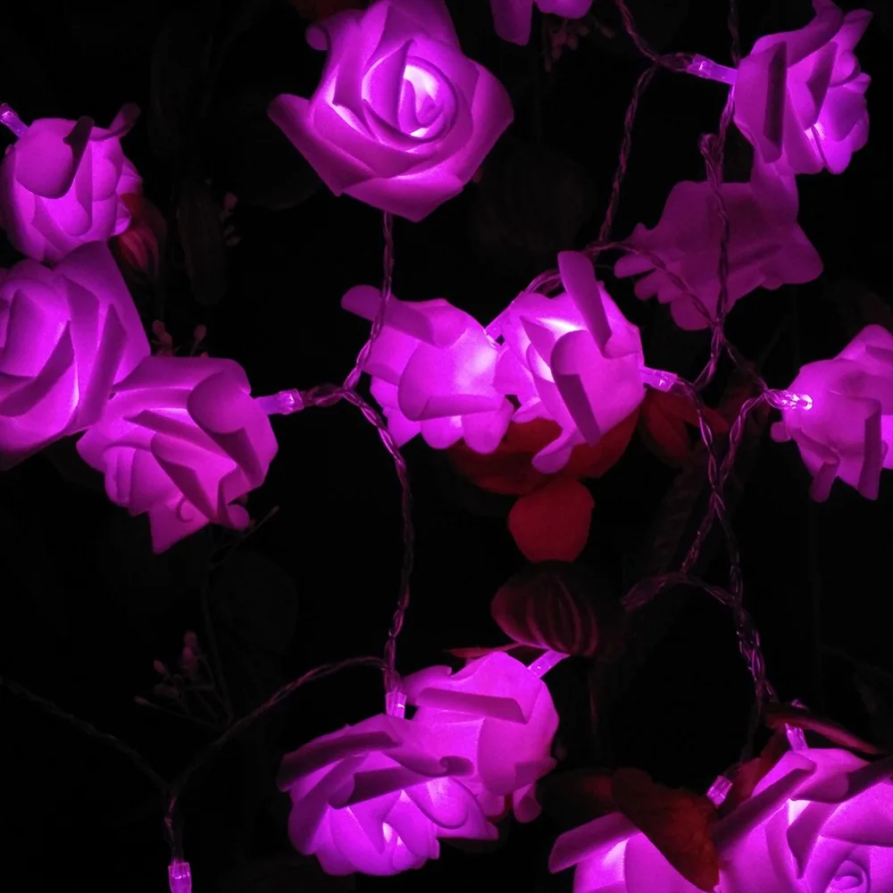 YIYANG 2M 20 Roses Flower Garland LED Holiday String Lights Valentine Birthday Wedding Party Decoration Economic Battery Lights