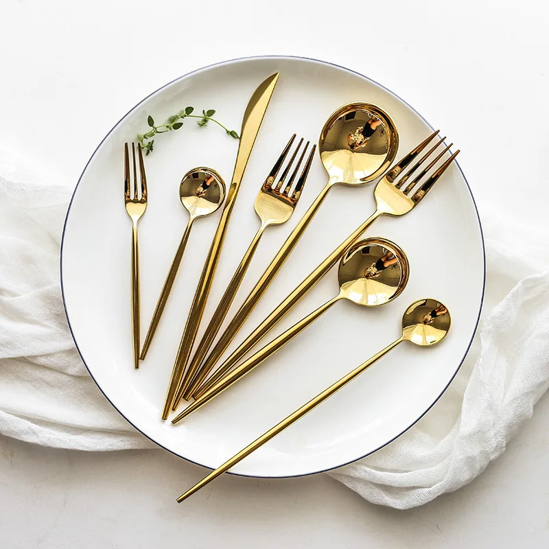 

Golden Good Mirror Polished Dinnerware Set 18/8 Stainless Steel Dinner Set Knife Fork S poon Set Western Resturant Cutlery Sets