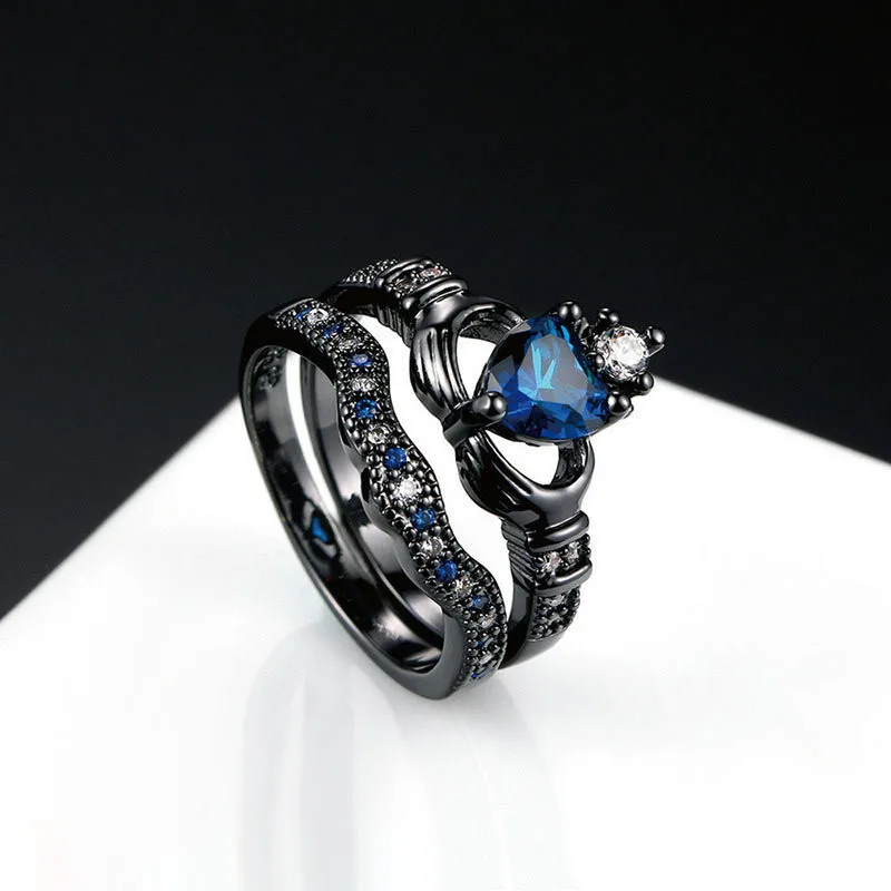 Новинка года. Обручальное кольцо Mostyle с синим кристаллом в форме сердца и кубическим цирконием. Цветное кристаллическое кольцо из черного золота для женщин