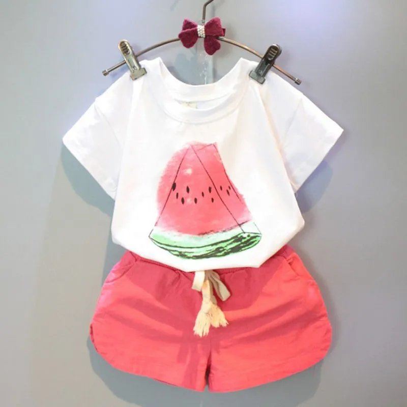 

2019 summer new fashion girl casual white short-sleeved t-shirt + red shorts two-piece suit cute sports style hot sell baby set