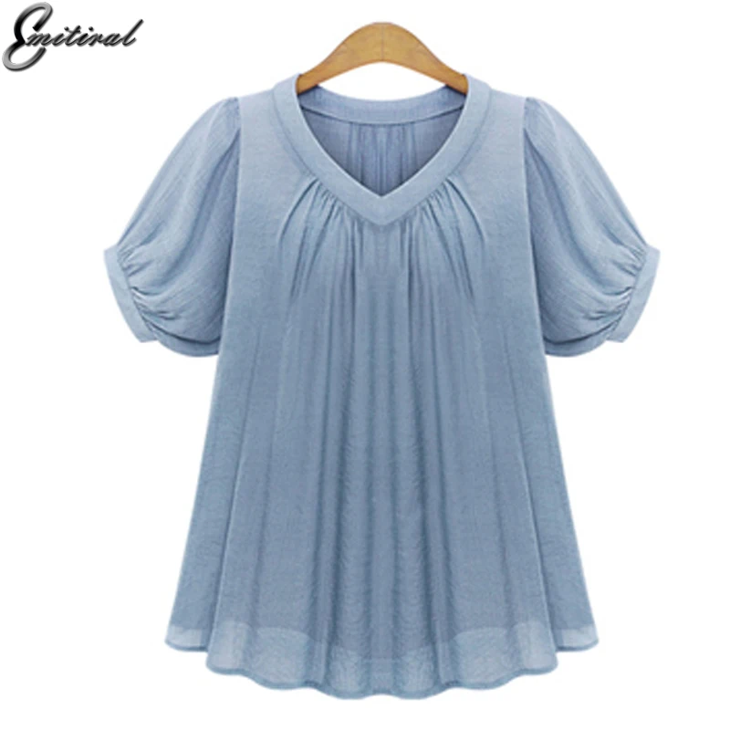 

Plus Size 5XL 2017 Summer Women Blouses Short Sleeves Pleat Chiffon Female Tops Casual Loose Women Shirts Blusas big large size