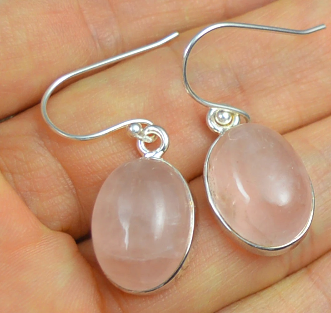 

Lovegem Genuine Rose Quartz Earrings 925 Sterling Silver, 34 mm, AE1662