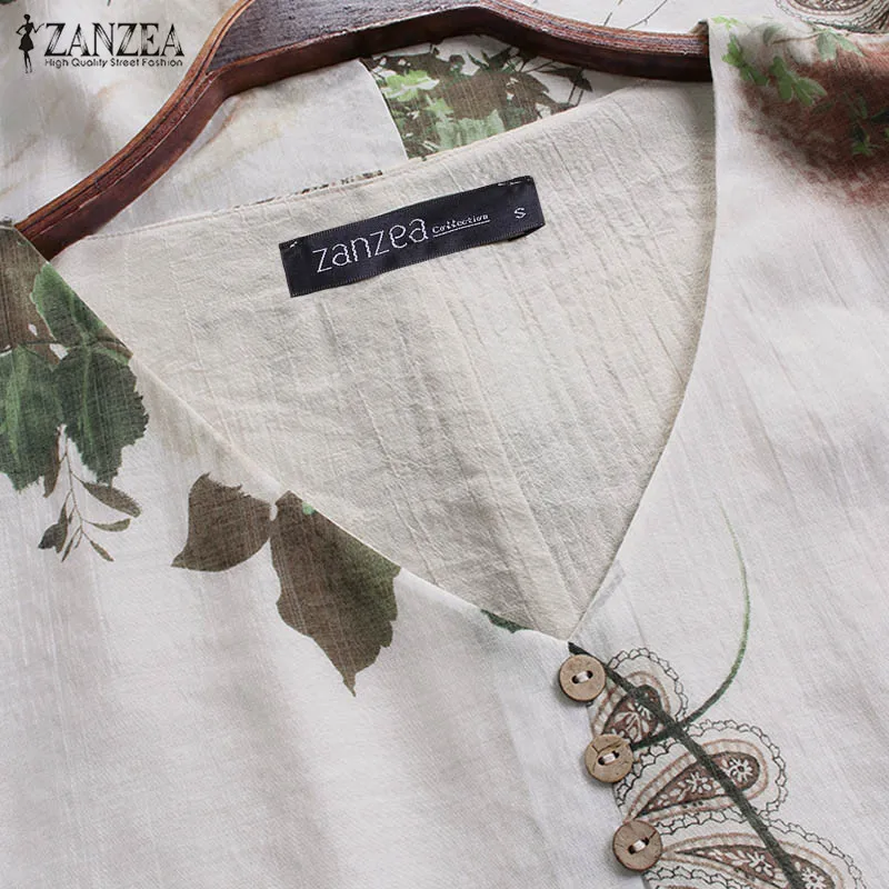 Для женщин богемная блузка ZANZEA Лето v-образный вырез туника с рукавом три четверти топы Повседневное асимметричный подол Blusa Femme халат