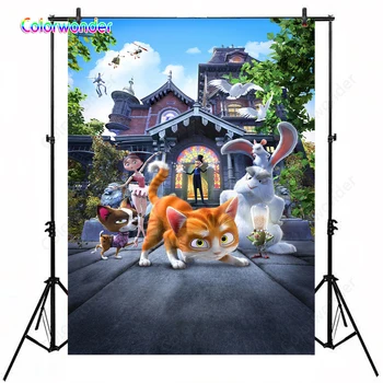 

Magic Fairy Tale World Baby Orange Cat with Animal Friends Kids Background for Photography Modern Brick Castle Birthday Backdrop
