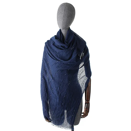 Женский однотонный клетчатый хлопковый шарф с вышивкой и блестками, Женский Теплый тонкий шарф с бахромой на весну и зиму, хиджаб, шаль - Цвет: Version 3