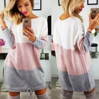 

Oversized Women Long Sleeve Knit Jumper Tops Loose Casual Sweater Dress