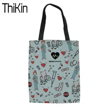 THIKIN эскиз физио печати холст сумки-шопперы для женщин милый мультфильм медсестра узор хозяйственные сумки дамы складная сумка для покупок