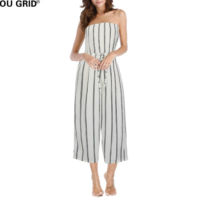 

Striped Summer Casual Jumpsuits Women 2018 Strapless Loose Pants Sexy Jumpsuits