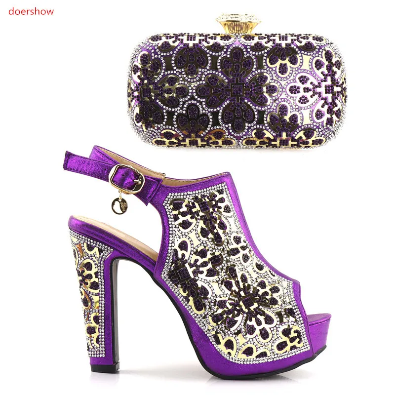 

doershow Shoes and Bag Sets for Women Matching Women Shoe and Bag Set Decorated with Rhinestone Nigerian Shoes and Bag setJJC1-8