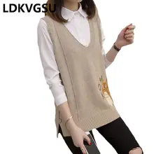 Корейский Свободный вязаный женский жилет с v-образным вырезом, большой размер, без рукавов, пуловер, свитер, жилет для женщин, весна-осень, новинка Is1756