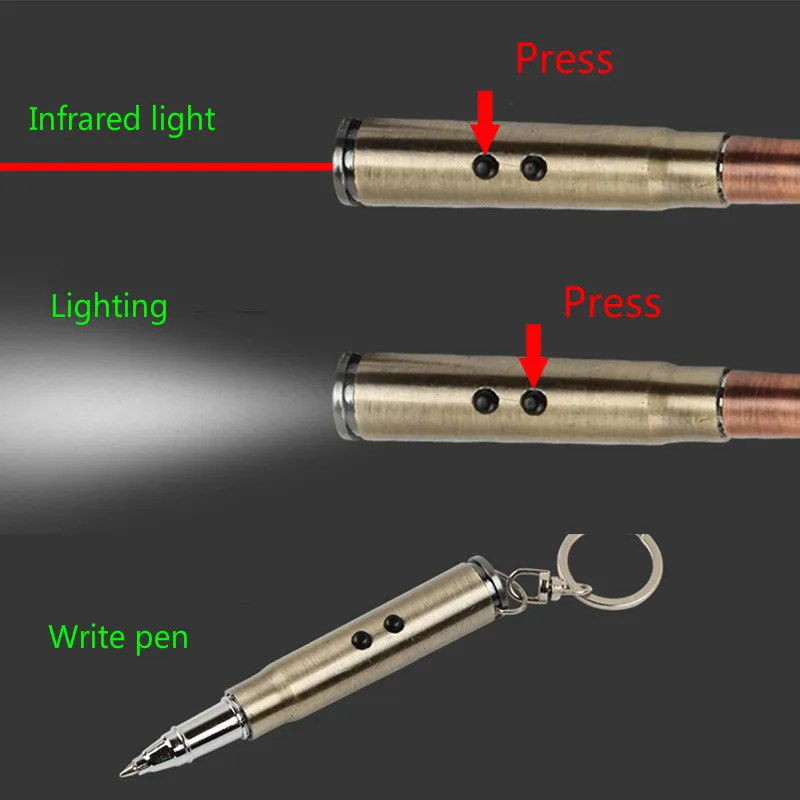 Outdoor Self-defense Flashlight Bullet Shaped Tactical Pen Tactical Pen Multifunctional Survival EDC Light+Ballpoint+Keychain