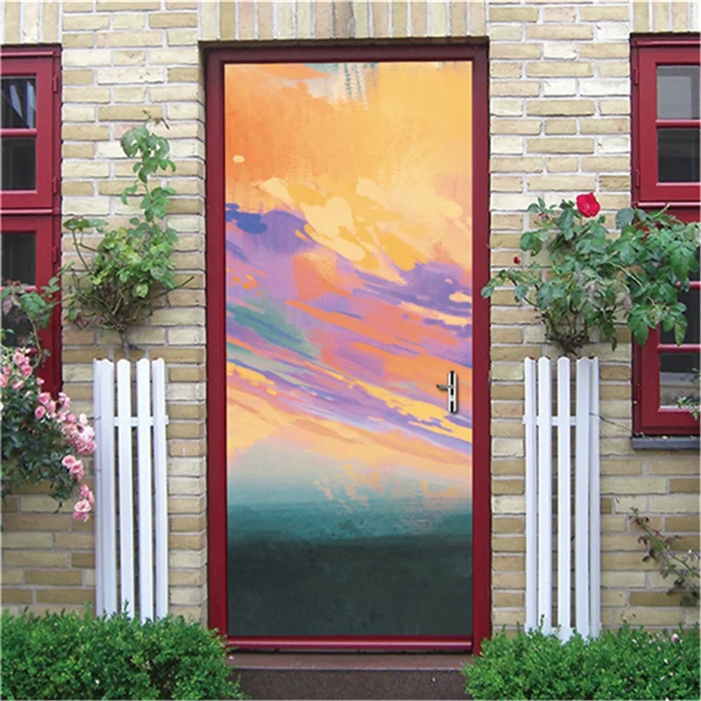 Индивидуальный размер/77*200 см 3D португальский пейзаж ПВХ Наклейки на Дверь Самоклеющиеся домашний декор плакат для гостиной DIY водонепроницаемые обои