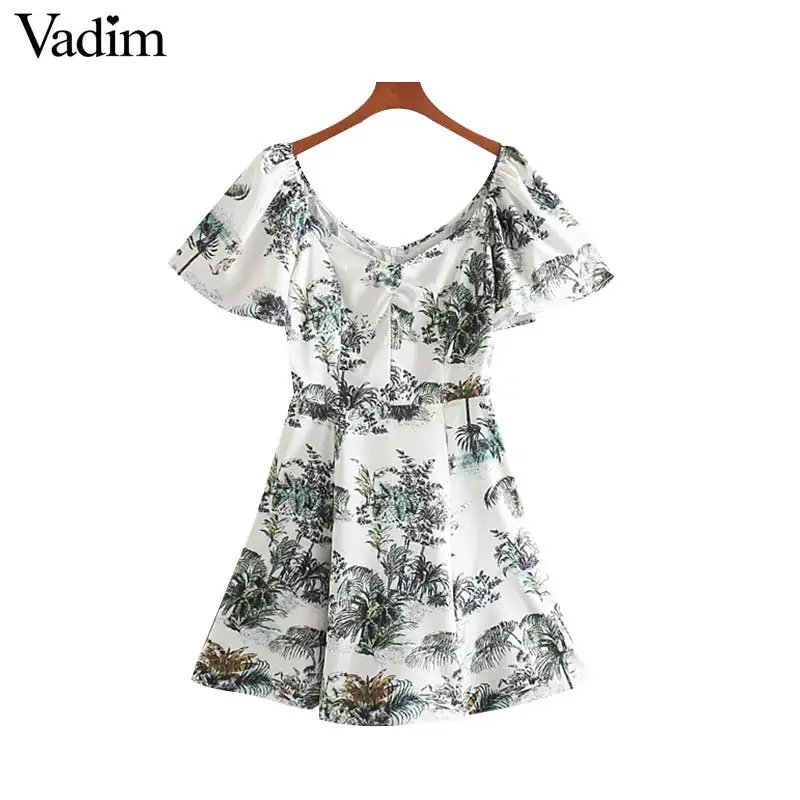

Vadim women casual print mini dress slash neck short sleeve chic female beach style dresses summer vestidos QB934