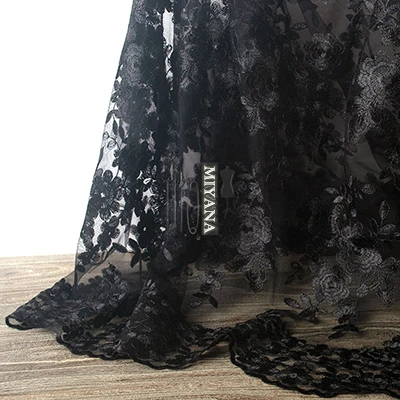 1 ярд французский Тюль кружевная ткань 130 см белый Diy Изысканная сетка кружева вышивка одежда свадебное, вечернее платье аксессуары - Цвет: black