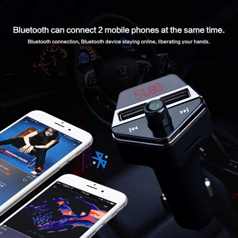 Двойной USB Bluetooth комплект автомобильного зарядного устройства комплект для громкой связи fm-передатчик батарея контроль напряжения Автомобильный MP3 музыкальный плеер