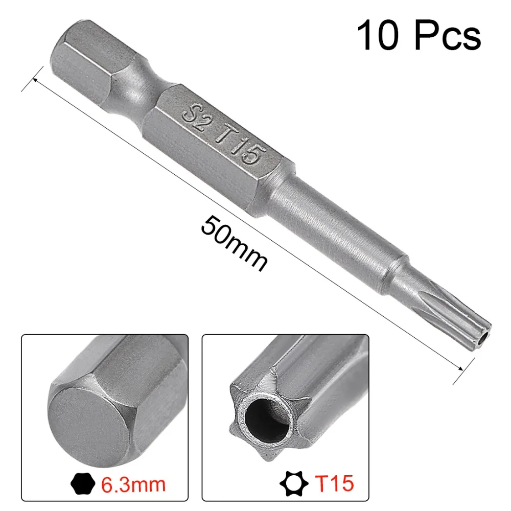 Uxcel 10 шт. S2 1/" Шестигранным хвостовиком T20/25/8/15/27/30 Магнитная отвертка бит 50/75/150 мм Длина DIY отвертка Replacemet