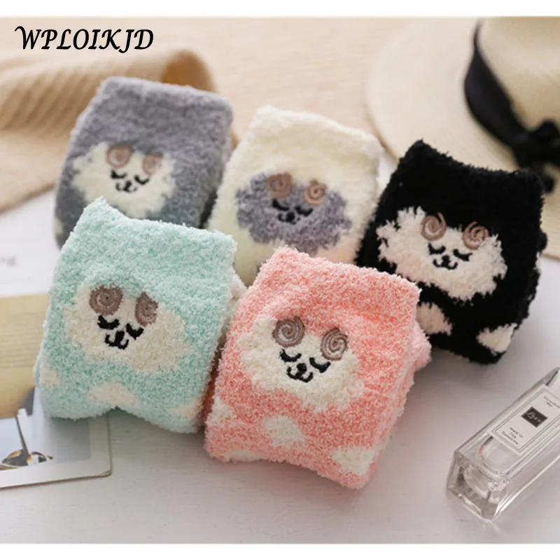 

[WPLOIKJD]Winter Funny Cute Embroidery Sheep Warmer Ear Terry Socks Animal Meias Floor Socks Women Sleep Kawaii Skarpetki Sox