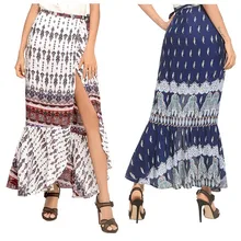 Цветочный принт Женская летняя пляжная юбка в богемном стиле с поясом женская шифоновая длинная юбка femmel Высокая талия большой подол юбки в стиле бохо