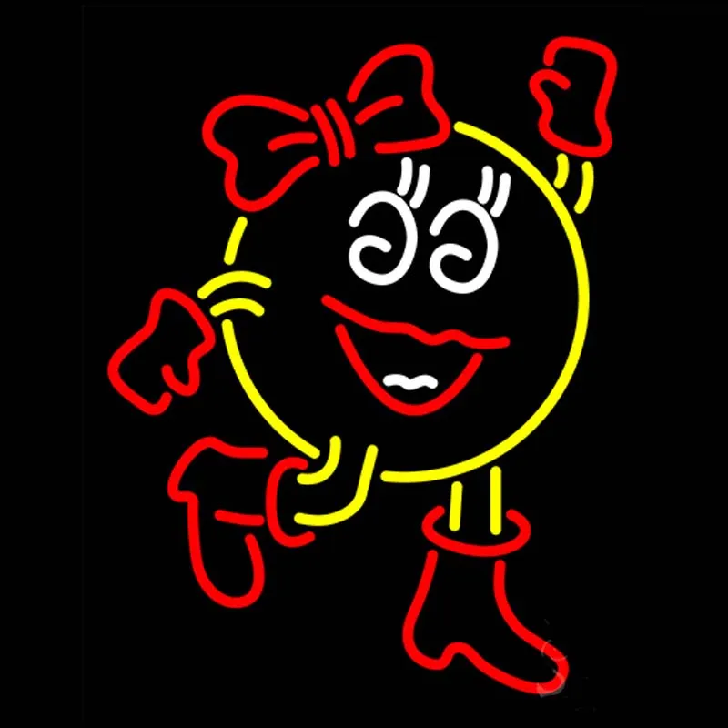 neon sign for cartoon cylinder hat joker ms pac man a frame sign